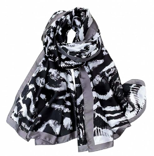 Acotavie Scarfs for Women Fashion Scarves Long Floral Pattern Scarf Headscarf Lightweight Sunscreen Shawls - color: Black White Gray