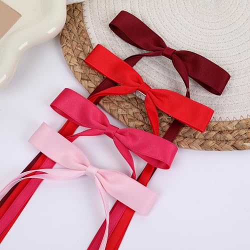 WORTL Hair Bows Clips Coquette Ribbon Bowknot with Long Tail Princess Hair Bows French Barrettes Hair Accessories for Women Girls 16PCS (Red, Rose red, Wine red, Pink) - color: Red, Rose red, Wine red, Pink