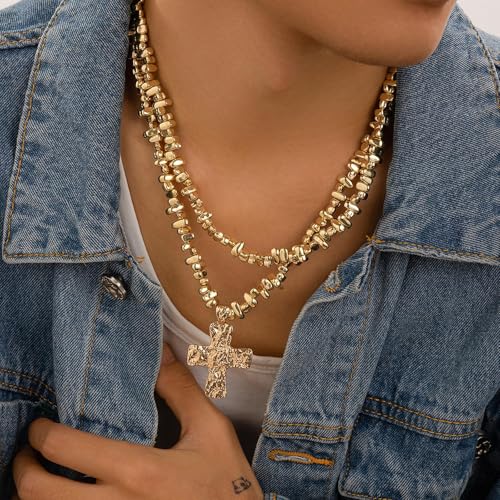 Chunky Cross Necklace for Women Chunky Gold Necklace Statement Cross Pendant Vintage Toggle Clasp Necklace Jewelry for Women - color: E4:silver cross