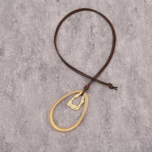 JAOYU Bohemian Necklaces for Women Leather Necklace Wood Pendant Choker Long Brown Necklace Chunky Circle Boho Hippie Jewelry - style: Boho Jewelry Long Necklace