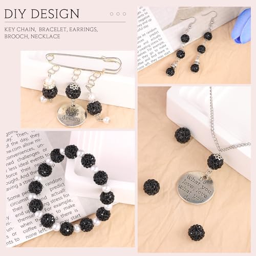 100 pcs 10mm Rhinestone Beads for Jewelry Making, Black Shiny Round Shamballa Disco Beads Bulk, Sparkle Crystal Clay Christmas for Bracelet Baseball Necklace Earring Crafting and DIY - color: Black, size: 10mm/100pcs