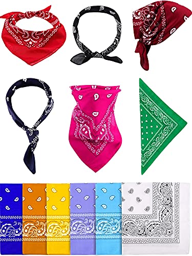 Blulu 12 Pack Neon Bandanas Bulk Multi Purpose Paisley Cowboy Bandanas for Men Women Headband Western Music Festival Rave - color: Multicolor