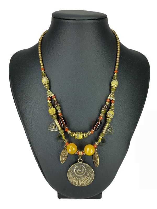 Boho bib necklace for women – Multi strand ethnic gypsy beaded statement jewelry