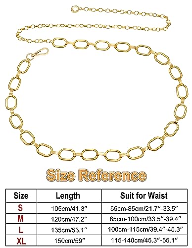 Women's Chain Belt Metal Waist Belt Chunky Belly Link Belt - color: 23028 Gold, size: XL: 59 in