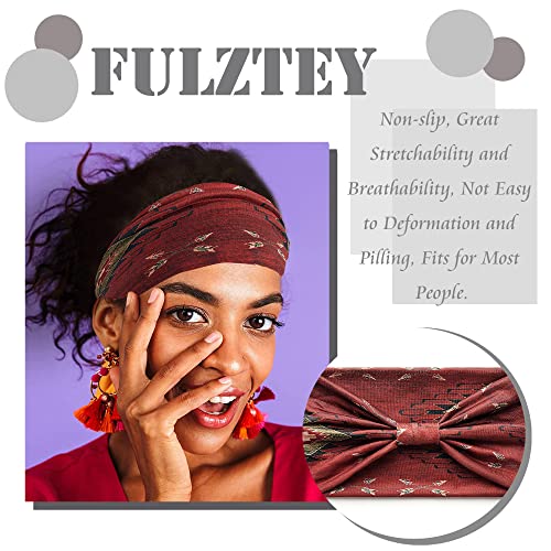 FULZTEY Boho Headbands for Women Vintage Elastic Fabric Printed Hair Bands Workout Wide Knot Sweatbands Soft Cotton Headwraps Yoga Running Hair Accessories for Women Girls 4Pcs - color: Style 4