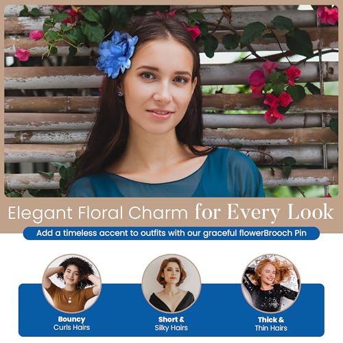 4.72 Inches Elegant Hair Clip Large Flower Brooches for Women | Flower Mesh Feathers Headwear Ponytail Holder & Hair Clips for Wedding | Charming Floral Lapel & Brooch Pins for Women Fashion (Blue) - color: Blue