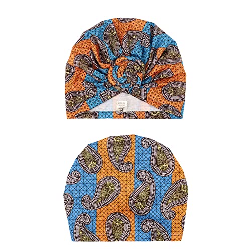 DRESHOW 5 Pack Knotted Headwraps for Women African Turban Pre-Knotted Beanie Headwraps Hair Covers - color: 5 Pack Knotted Flower a