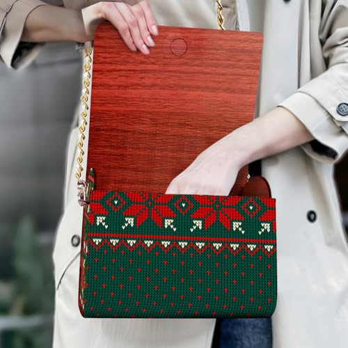 C'eitura Woven Pattern Wooden Clutch with Chain, DIY 5D Diamond Art Shoulder Bag, Boho Style Purse with Rhinestones, Unique Handbag Kit & Gift - color: SKB213