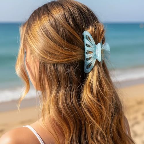 Butterfly Hair Clips Set, Iridescent Crystal Clear Design, Large Jaw Clips with Strong Metal Spring, Fashion Hair Accessories for Women, 5 Pack