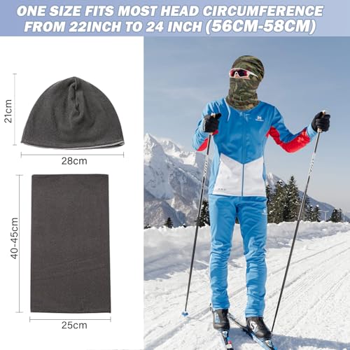 WK IEASON Winter Thermal Fleece Hat Scarf Set for Men Women Warm Windproof Cap Neck Warmer Fleece Beanie Scarf Set for Skiing - color: Army Green