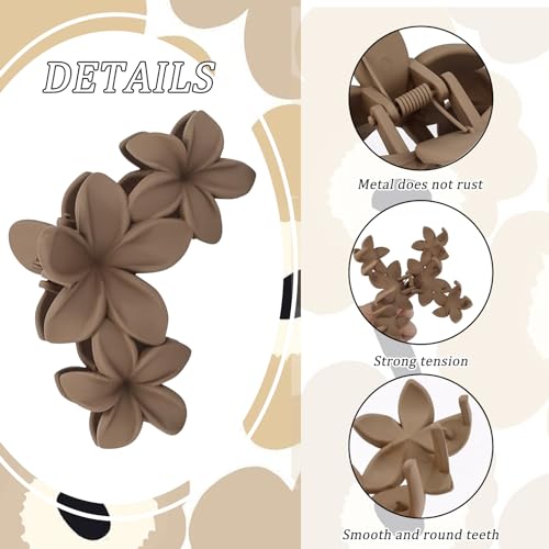 6PCS Flower Hair Clips for Women, Non-Slip Matte Hawaiian Plumeria Large Claws Clips with Strong Hold, Cute Beach Hair Accessories - color: Color A