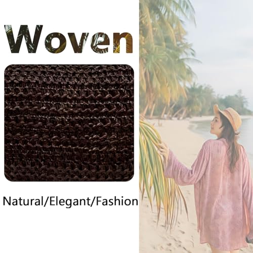 Straw Crossbody Bags for Women Crescent Woven Shoulder Handbag Summer Beach Hobo Purses with Adjustable Strap - color: Black Coffee