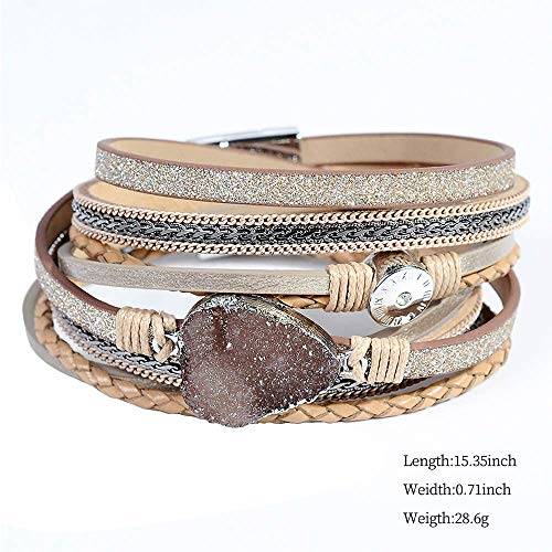 Artilady Leather Wrap Bracelets for Women - Pearl Bracelets Handmade Clasp Bangle Bracelet with Beads Jewelry Gift for Women and Mother - style: Brown with druzy