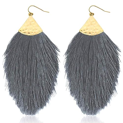 Earrings for Women Colorful Layered Leaf Earrings Bohemian Dangle Drop Tassel Silver Earrings Women Gifts - style: Gray