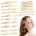 18 PCS Metal Gold Geometric Elegant Hair Barrette Set Hair Styling Fancy Pins Women Girls Preppy Pearls Hair Clips Bridal Minimalist Bobby Pins Dainty Hair Accessories - color: Gold-2