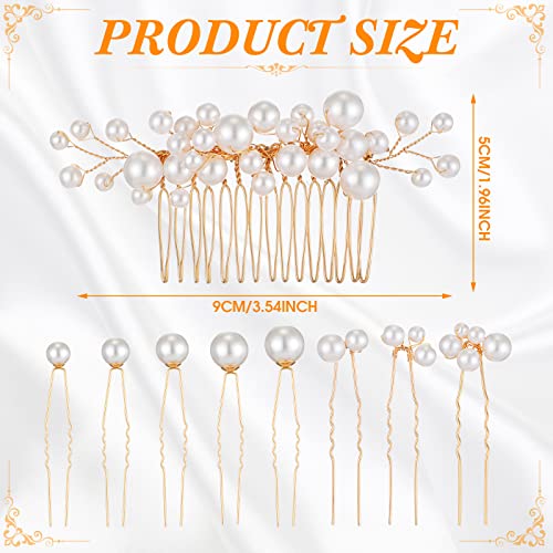 Geosar 9 Pcs Wedding Hair Accessories Pearl Hair Pins Women Vintage Hairs Piece Bridal Accessories for Bride Bridesmaids(Gold,Elegant Style) - color: Gold, style: Elegant Style