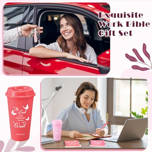 Skylety 12 Set/ 48 Pcs Christian Gifts for Women Men Religious Gift Set 16 oz Bible Scripture Cups with Lids Mini Spiral Notebooks Pens Keychains for Mother Father Birthday(Pink Gradient) - color: Pink Gradient