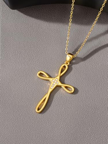 14K Gold Cross Necklace Gold Cross Pendant Necklace Christian Faith Jewelry Gifts for Women - style: C-Infinity Cross