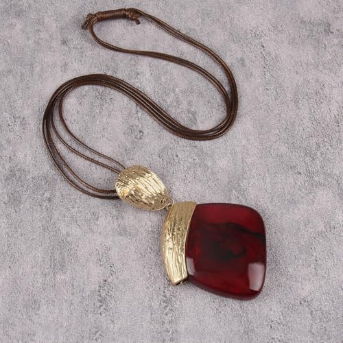 Leather Necklace for Women Large Pendant Hippie Choker Necklace Vintage Sweater Necklace Chunky Boho Necklaces for Women - style: Leather Chain Necklace