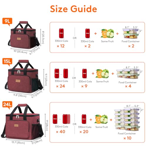 Lifewit Large Lunch Bag, Insulated Lunch Box, Soft Cooler Cooling Tote for Adult Men Women, Burgundy 24-Can (15L) - color: Burgundy, size: Large(15L)