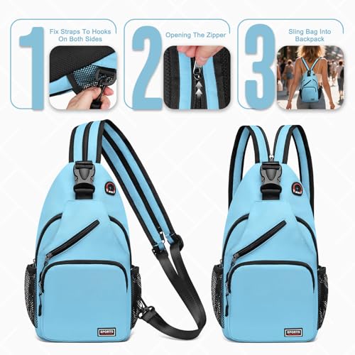 Convertible Sling Bag with Coin Pocket, 11" Tablet Crossbody Mini Backpack with Headphone Jack Casual Pack for Women Men Travel, Blue - color: Blue, size: Large