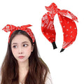 Red Boho Paisley Bandana Hair Bands with Knotted Bow and Rabbit Ear Headbands for Women and Girls - Non-Slip Headbands - color: red