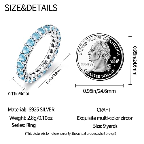 KUNSIR 925 Sterling Silver Rings Classic Cubic Zirconia Eternity Promise Statement Anniversary Wedding Bands Engagement Rings for Women Infinity Forever Love Ring Size 7-9 - style: Zircon Blue Ring