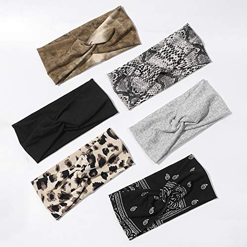 Artilady 6 Pack Wide Boho Headbands for Women - Soft Yoga Elastic Hair Bands for Girls Workout Running Sport Headwrap Non-slip Breathable (Printed) - color: 6pcs Leopard