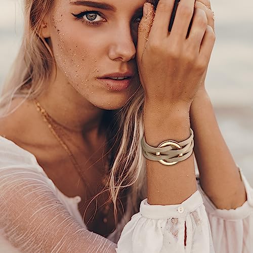 Long tiantian Leather Wrap Bracelets for Women Circle Rhinestones Boho Layered Bracelet Cuff Bangle Bracelet Jewelry Birthday Gifts for Women Holiday Outfits - color: C1:beige