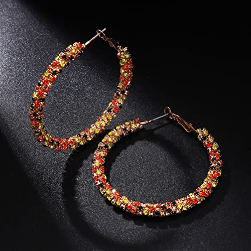 Rhinestone Hoop Earring for Women Sparkly Crystal Wrapped Hoop Dangle Earrings Statement Boho Gold Black Plated CZ Hoop Earring - color: Halloween Colors