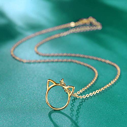 Fettero Animal Necklaces for Women 14K Gold Plated Charm Snake Necklace Elephant Bird Cat Butterfly Pendant Cute Dainty Necklace Jewelry - style: Meow Head