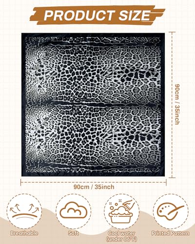 Mesovor 35” Square Head Scarf for Women, 3 Pack Like Silk Satin Headscarf Hair Neck Scarf Top Bandanas for Sleeping - color: Leopard(black/Yellow/Coffee)