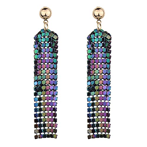 coadipress Metal Mesh Grid Sequins Tassel Long Drop Dangle Earrings for Women Trendy Lightweight Charms Disco Vintage Colorful Long Hook Earrings Bridal Wedding Jewelry - color: Long Colorful Mesh