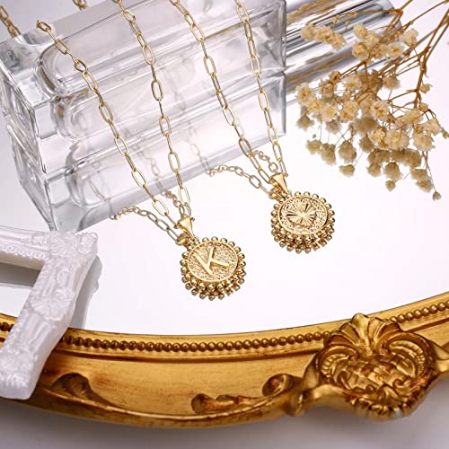 Yoosteel Layered Initial Necklaces for Women Trendy - 14K Gold-Plated Dainty Layering Paperclip Chain Coin Initial Necklace Jewelry Gifts for Women Mom Wife Teen Girls - color: Gold, style: D