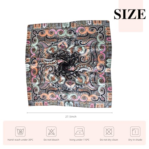 35 Inches Silk Head Scarf-Satin Hair Scarves Silk Bandana Scarf Headscarf for Women's Fashion Scarves - color: Cashews With Buddha-black