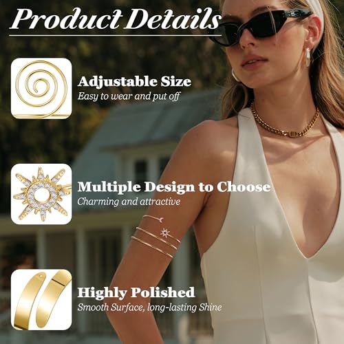 9Pcs Arm Cuff Bracelets Gold Upper Arm Cuff for Women Adjustable Upper Arm Bangle Bracelet Minimalist Irregular Arm Bangle Armband Coil Swirl Armlets Armband Jewelry Set - color: Gold A