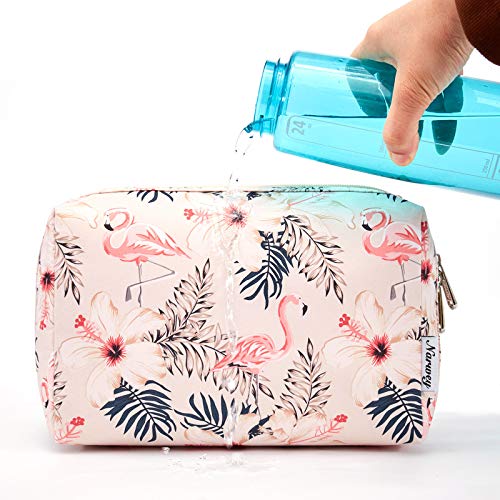 Narwey Cute Makeup Bag Travel Cosmetic Bag Organizer Toiletry Bag Make Up Bags with Compartments for Women Girls (Large, Beige Flamingo) - color: Beige Flamingo, style: Large