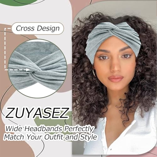 6 Pack Wide Headbands for Women Boho Twist Hair Bands Elastic Non-Slip Headwrap Yoga Workout Sport Hair Scarf Vintage Hair Accessories for Girls - color: SolidColor-1