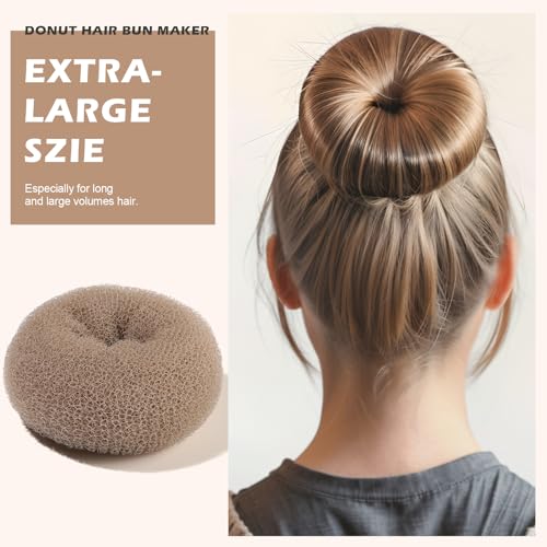 Teenitor Donut Hair Bun Maker Set, 7 Pieces Hair Bun Makers (1 extra-large, 2 large, 2 medium and 2 small), 5 pieces Hair Elastic Bands, 20 pieces Hair Pins, Tan Color - color: Tan
