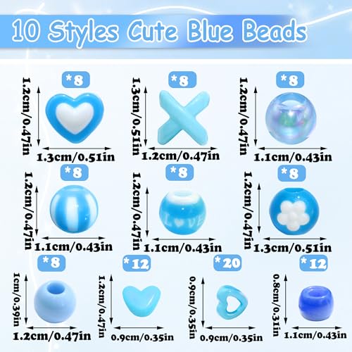 NAISKA 100PCS Blue Hair Beads Sets Heart Braids Beads 10 Styles Loc Bead Flower Round Pony Bead Loc Dreadlock Braids Accessories for Kids Girls - color: Blue