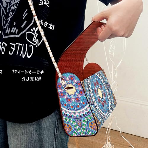 C'eitura Mandala Diamond Art Wooden Clutch Purse with Chain, 5D DIY Rhinestone Shoulder Bag Kit, Boho Festival Wallet, Handmade Craft Project for Beginners, Unique Women's Gift - color: SKB210