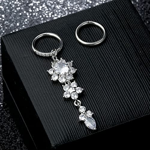 THUNARAZ 2Pcs Belly Button Rings for Women Surgical Stainless Steel Clicker Belly Rings Hoop CZ Heart Butterfly Dangle Navel Rings Belly Piercing Jewelry Silver Tone 14G - color: Silver Tone-Dangle