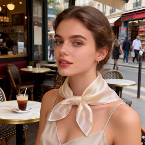 Ciormis 100% Mulberry Silk Scarf-Women's 21''/27''Square Silk Hair Head Scarf Neckerchief with Gift Packaged - color: 21''x 21''-style 03-beige