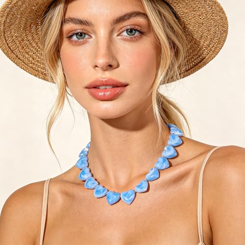 YUJIE Amber Acrylic Heart Choker Necklace for Women Vintage Punk Chunky Necklace Trendy Fashion Accessory - color: sky blue