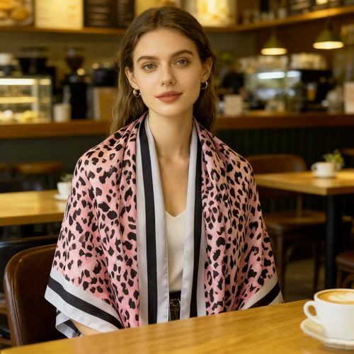 K-Elewon Large Square Scarf 43" Silk Scarf Fashion Scarves Silk Feeling Hair Wrapping Scarfs Night Sleeping Headscarf - color: Vb22