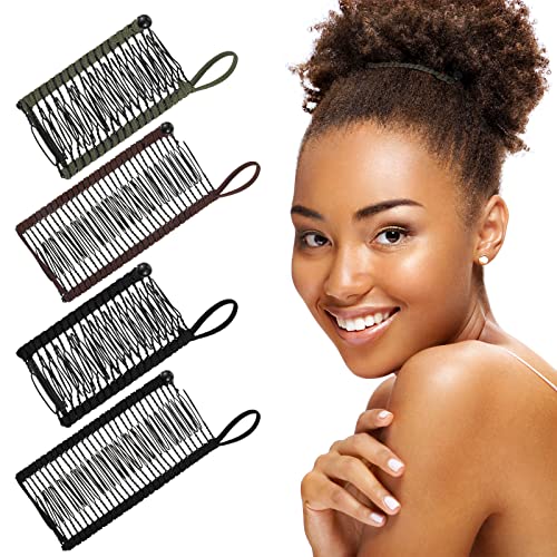 WILLBOND 4 Pcs Banana Hair Clips for Women, Vintage Clincher Stretchy Banana Grip Clips Comb for Curly, Thick, Thin, Wavy Hair, Ponytail Holder for Wedding, Daily Use(Army Green, Black, Khaki) - color: Army Green, Black, Khaki