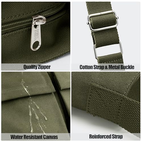KALIDI Canvas Tote Bag Large Hobo Crossbody Shoulder Handbag Zipper Messenger Bag for Women or Men Casual College Work - color: Upgraded Army Green