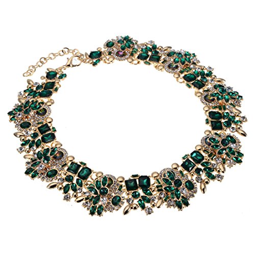 Jerollin Crystal Rhinestone/Pearl Statement Chain Necklace, Vintage Choker Bib Pendant Necklace Bohemian Bling Tassel Collar Statement Necklace for Evening Party - color: Green