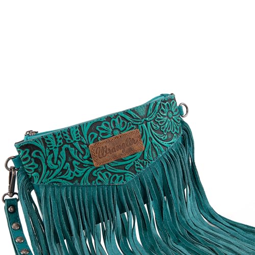 Wrangler Crossbody Small Purse for Women Wristlet Fringe Bag Western Purse - color: Angel Turquoise
