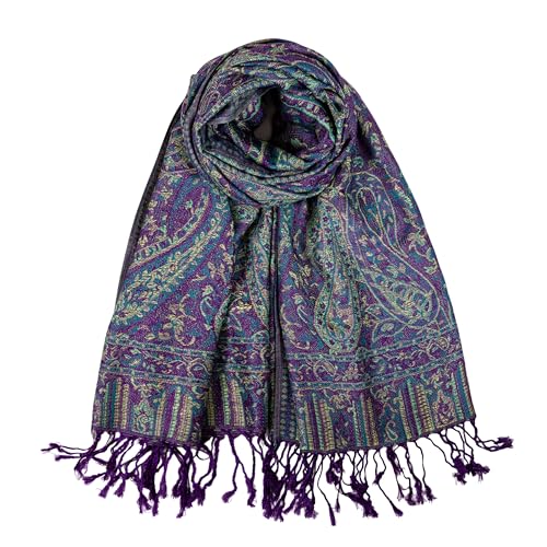 AUSEKALY Pashmina Feel Shawls Wraps for Women Rave Scarf Soft Silky Reversible Men Scarves - color: Purple Yellow